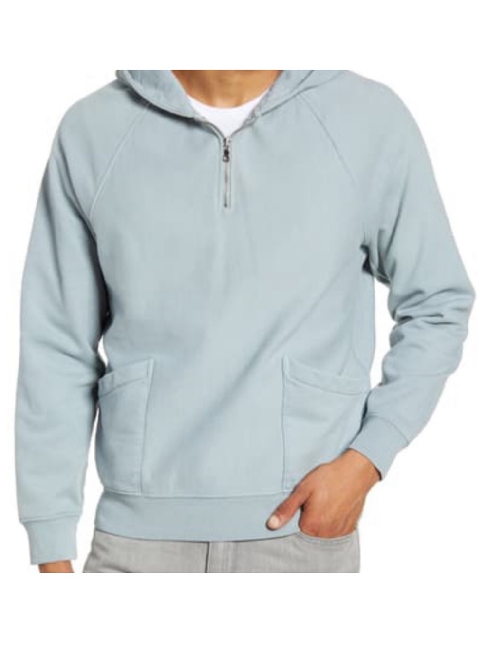 Frame Quarter-Zip Patch-Pocket Hoodie Ice Blue